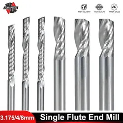 Cortador de fresagem de flauta única 3.175/4/5/6/8mm espiral CNC Router Bits de carboneto de tungstênio moinho de extremidade cortador CNC para carpintaria