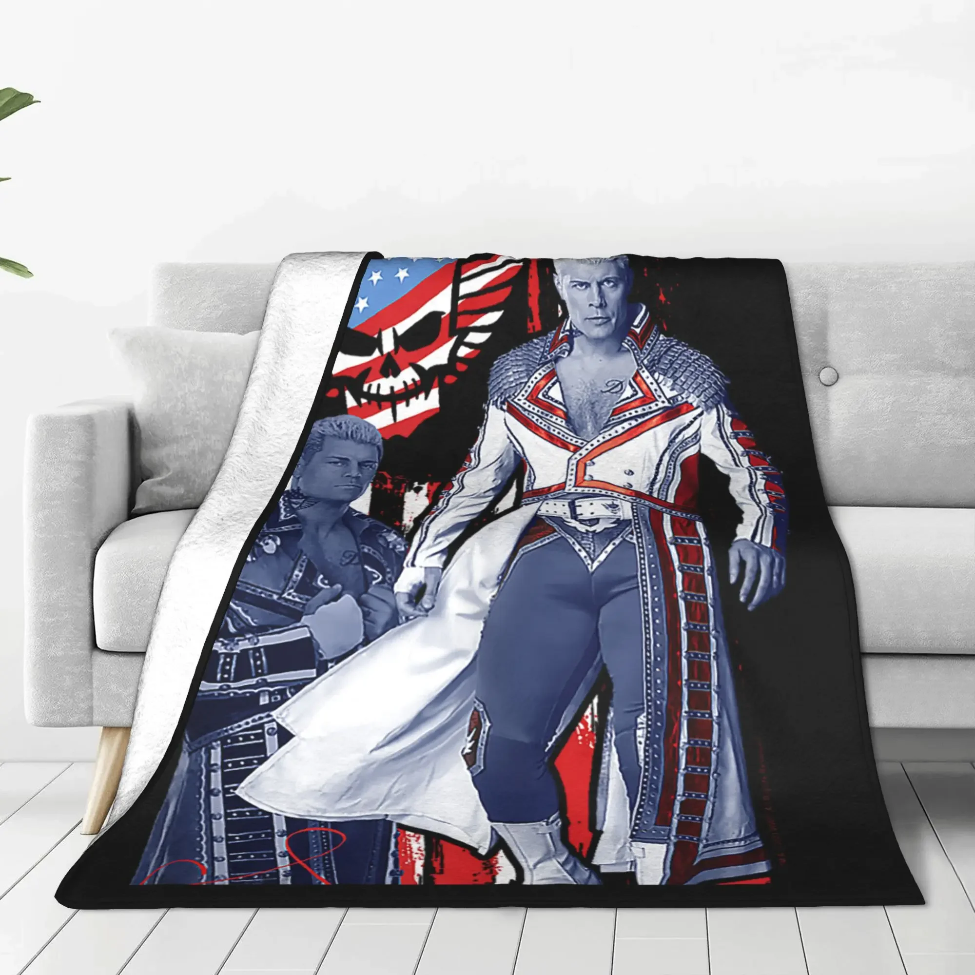 Custom 4th Of July Cody Rhodes Americana Retro Osama Kellai Knitted Blanket Fleece Thin Throw Blanket For Bedroom Sofa Bed Rug