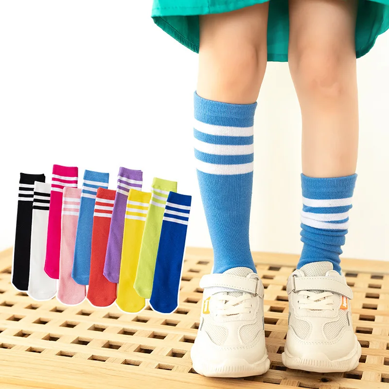 

Three Bars Stripes Long Socks Children's Warm Highs Students Stockings Kids Cotton colorful Soccer Socks