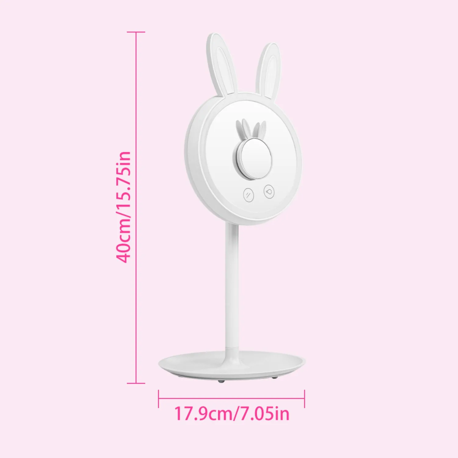 Kaninchenförmiger LED-Schminkspiegel – 3-stufige Dimmung, Hintergrundbeleuchtung und 180 °   Rotation, wiederaufladbar mit magnetischem Minispiegel