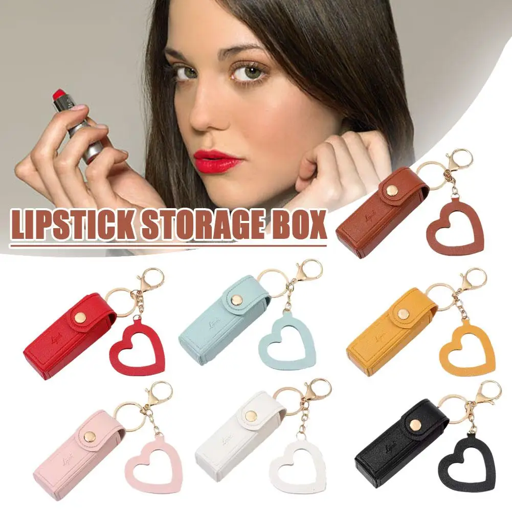 Llavero organizador de lápiz labial portátil con espejo, bolsas de lápiz labial con purpurina, Mini bolsa de brillo de labios de PU, soporte para lápiz labial para mujer Gir E2J1