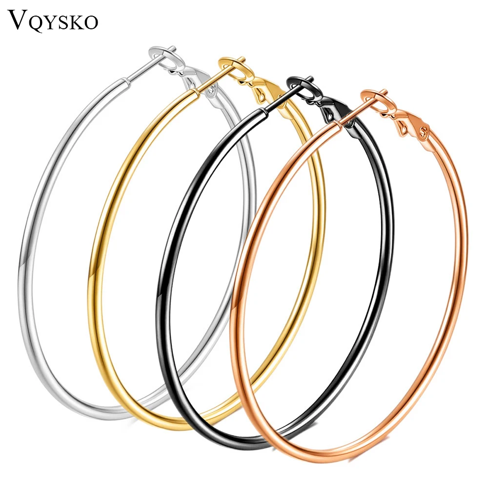 VQYSKO Big Gold Color Earrings Large Hoop Stud 50MM Endless Circle  Earrings 2inch Oversize Jewelry Gift For Her