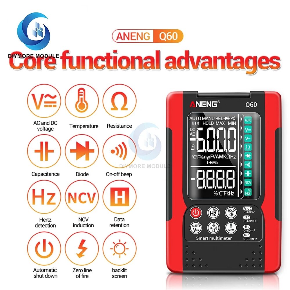 Q60 Multimeter Digital Multimeter Cerdas Tahan Bakar Presisi Tinggi