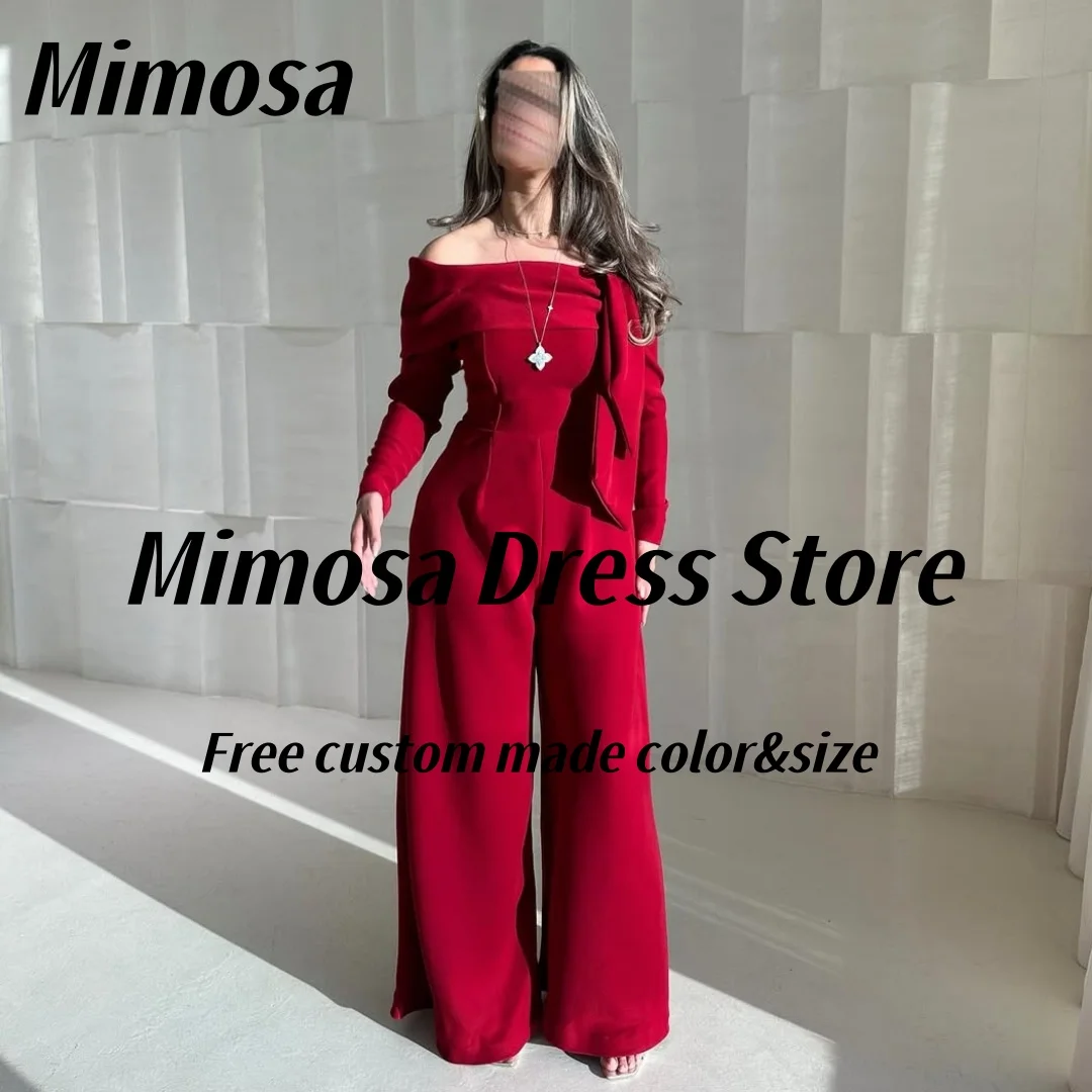 

Mimosa Saudi Women Wear Jumpsuits for Prom Party Boat Neck Long Sleeves Evening Dresses Zipper Back Pant Suits Customized