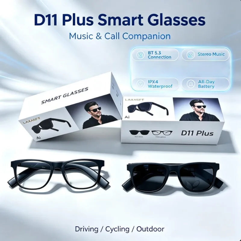 D11 Plus AI Smart Glasses Unisex UV‑Protection Sunglasses Hands‑Free Call Stereo Music Bluetooth Glasses