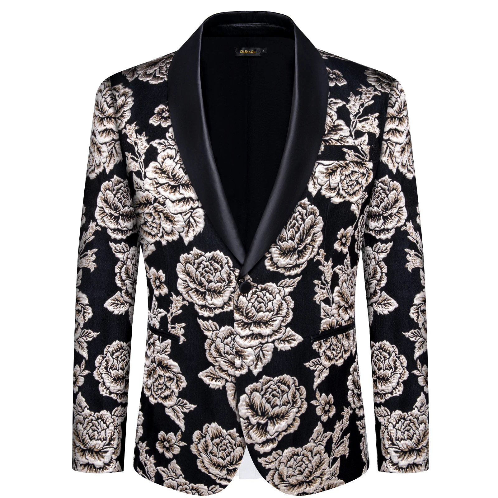 Luxury Floral Silk Polyester Jacquard Suit Blazers Coats Black Red Blue Business Banquet Slim Fit Jacket for Wedding Prom Party