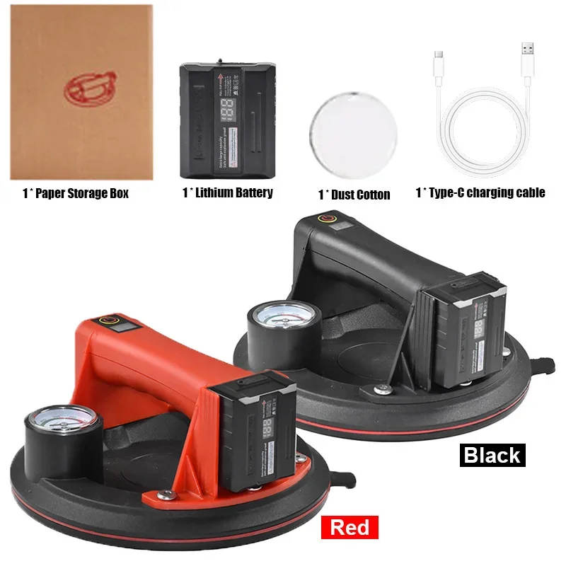 

8-дюймовый электрический вакуумный насос на присоске с манометром, литиевая батарея 2400 мАч, зарядка типа C, двухслойная резиновая присоска