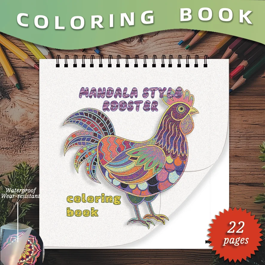 Mandala Style Rooster Coloring Book - 8.27×8.27 Inches, 22 Pages. Perfect for Those Who Love Mandala and Rooster