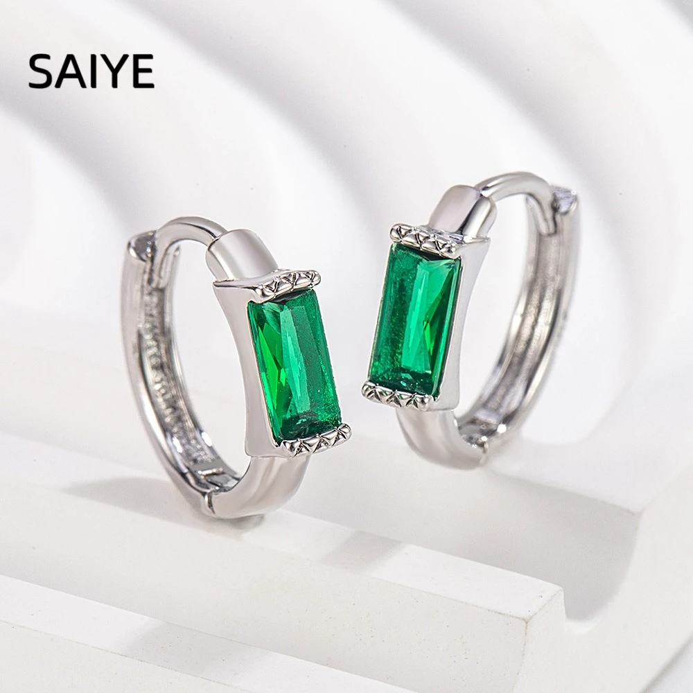 925 Sterling Silver Baguette Cut Cubic Zirconia Huggie Hoop Earrings for Women Rectangle Leverback Ear Buckle Luxury Jewelry
