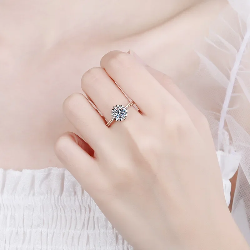 

18K gold inlaid diamond women's ring, moissanite ring T950 platinum, love bird ring, girlfriend's daily versatile simple gift