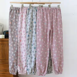 Spring Autumn Cotton Gauze Pajamas Pant Retro Floral Casual Home Pants Sleeping Wear Trousers For Women Winter Pantalon Pijama