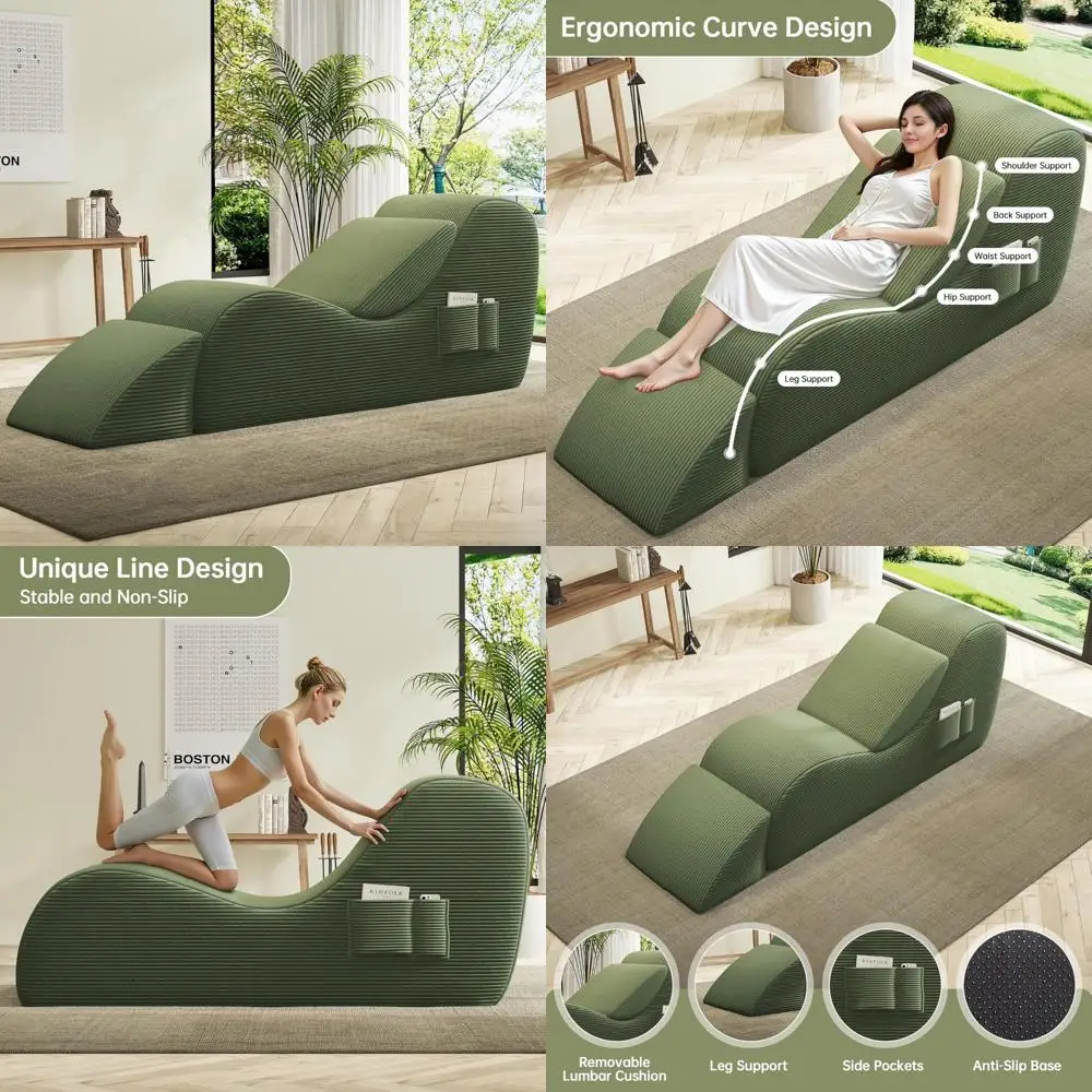 كراسي اليوغا للبالغين، كرسي استرخاء مريح داخلي مع وسادة قطنية، عثماني، جيوب جانبية، رغوة عالية الكثافة، بدون عظم #1