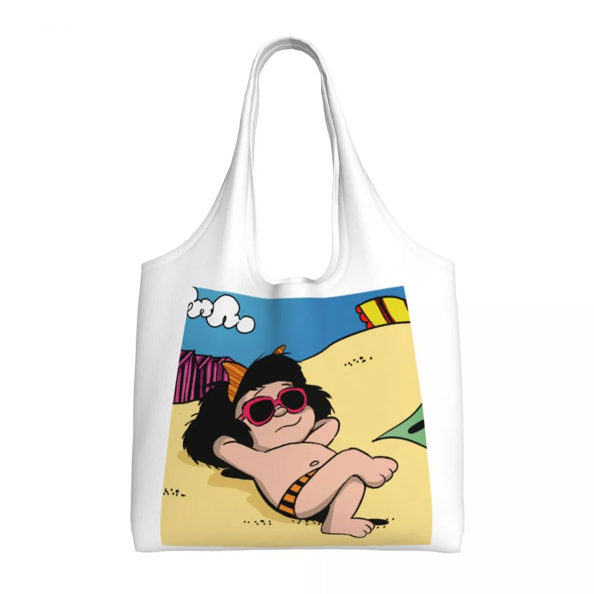 Custom Printing Funny Mafalda Summer Time Tote Shopping Bag Portable Canvas Shopper Shoulder Cartoon Manga Quino Comic Handbags