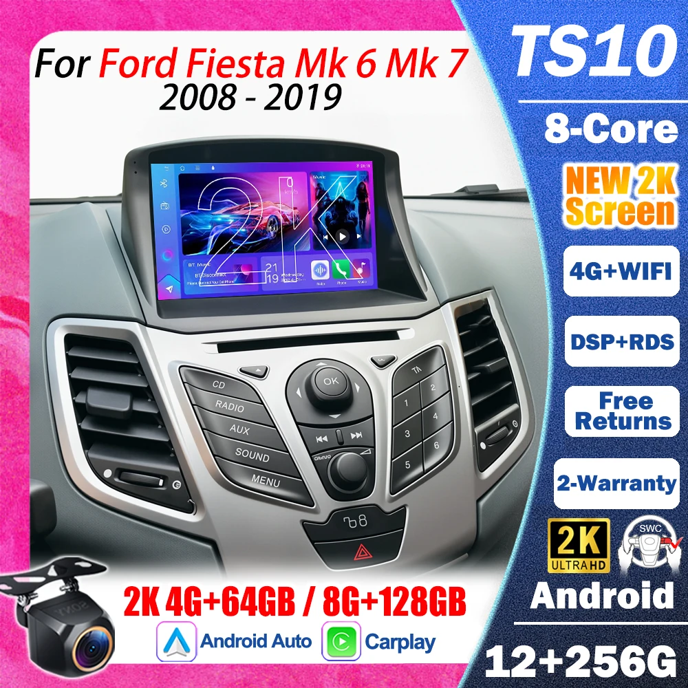 Car Radio Carplay Android 16 For Ford Fiesta Mk 6 For Ford Fiesta Mk 7 2008 - 2019 Multimedia Video Player Touch Screen Auto GPS