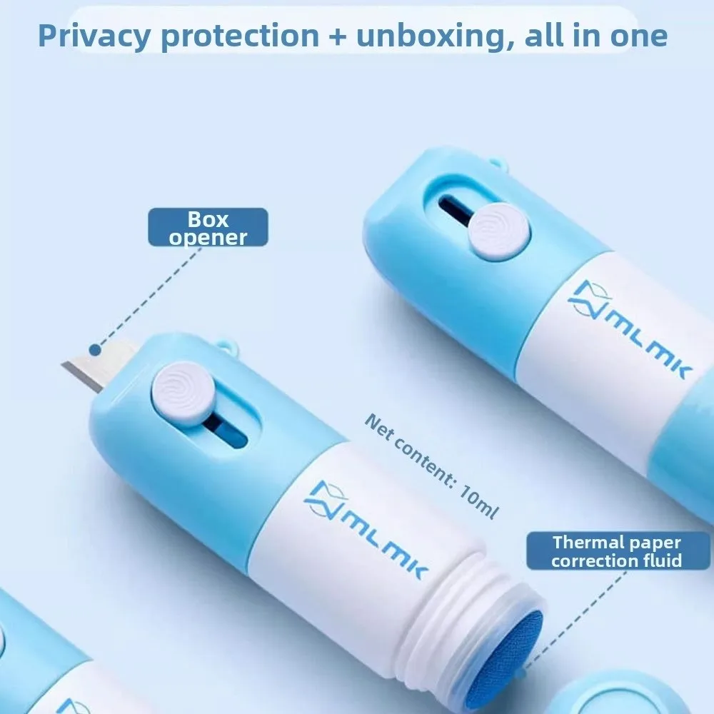 2 In 1 Thermal Paper Eraser with Mini Cutter Parcel Opener Thermal Paper Privacy Wipe Privacy Protector Refillable