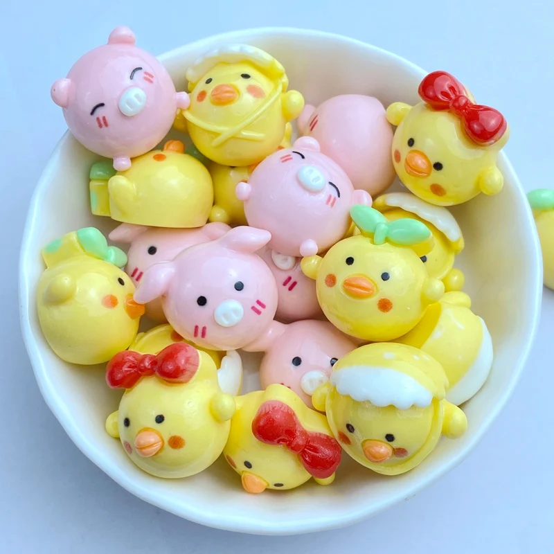 10Pcs New Cute Resin Mini 15-20mm Chicken And Pig Series Flat back Scrapbooking DIY Jewelry Craft Decoration Accessories