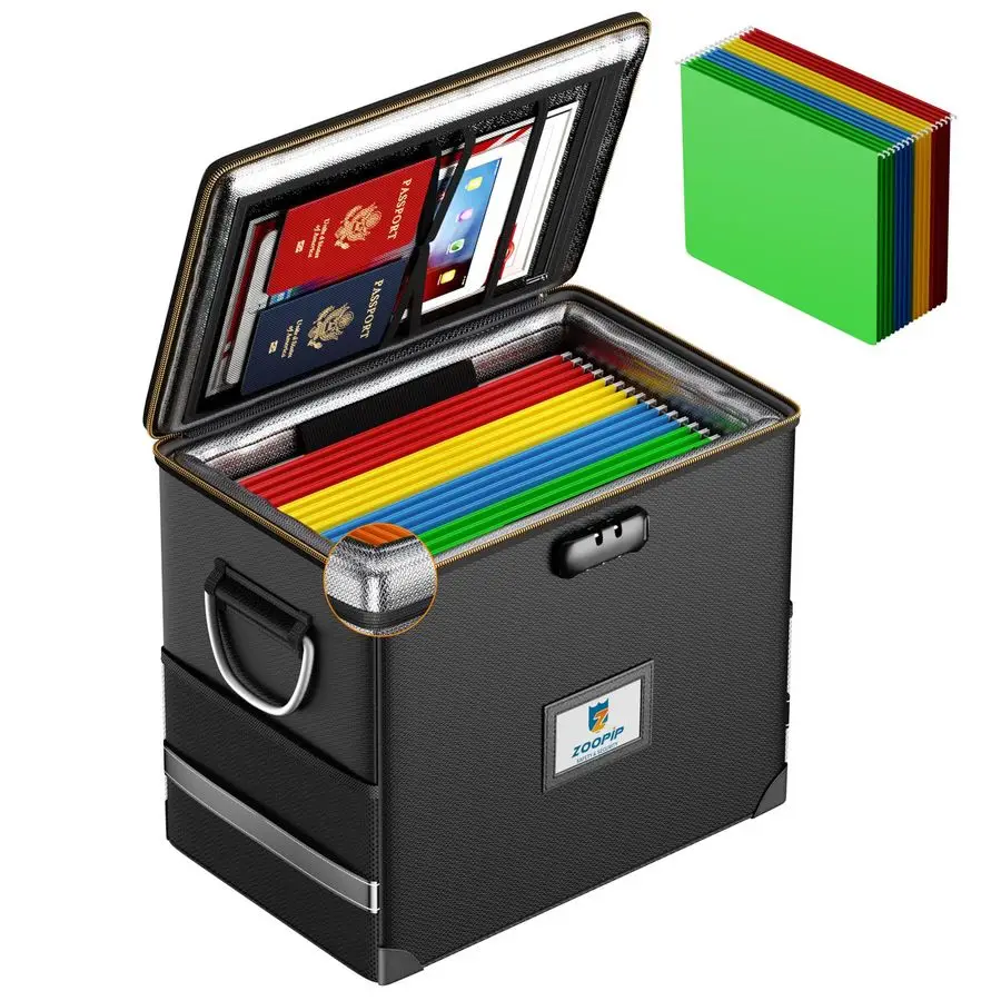 منظم مع قفل، صندوق مستندات مقاوم للحريق، صندوق الأمان الصلب يتضمن 10 مجلدات ملفات معلقة لحجم الرسالة، وخزانة ملفات مع Fi #1