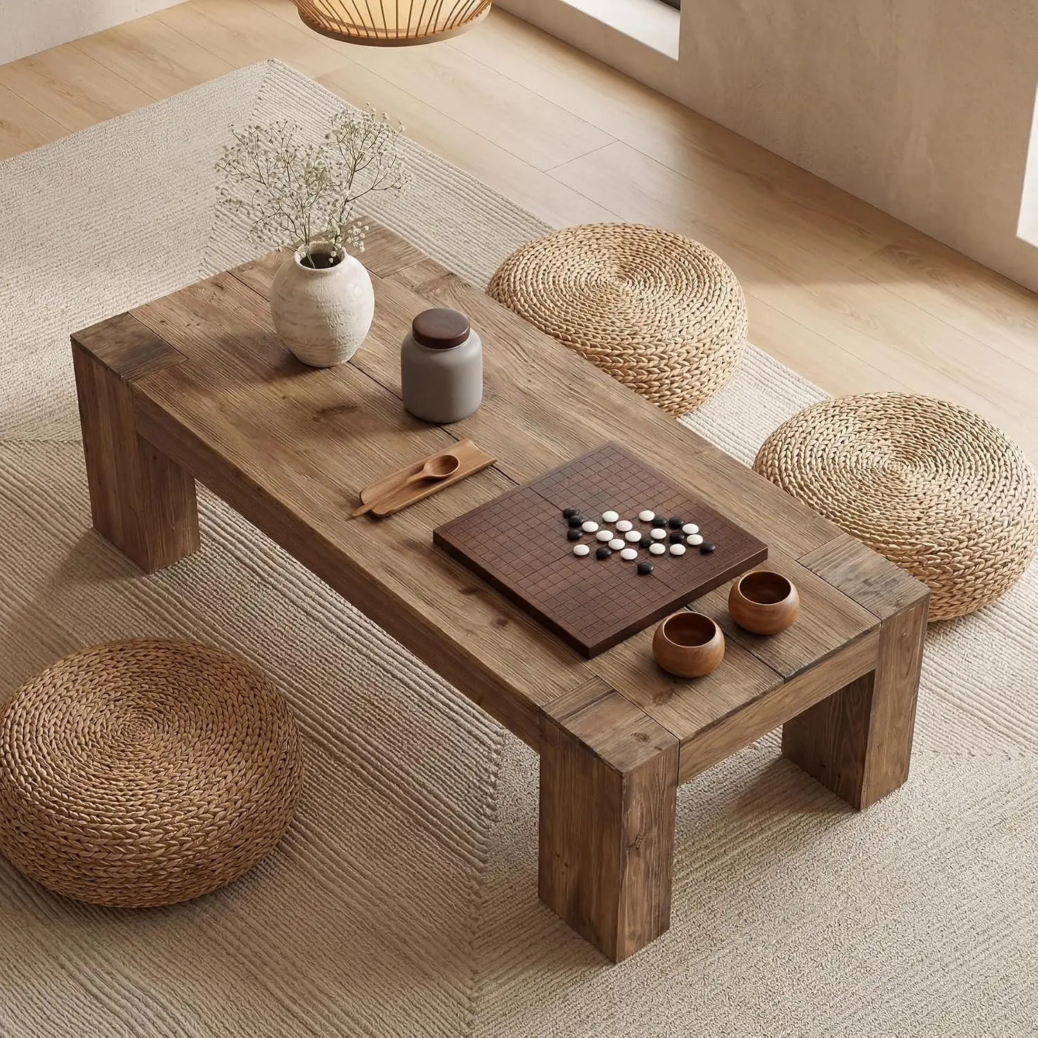 Solid Wood Coffee Table Modern Farmhouse Heavy-Duty Legs Rectangle 55.12 Inches Living Room Office Brown, Customized