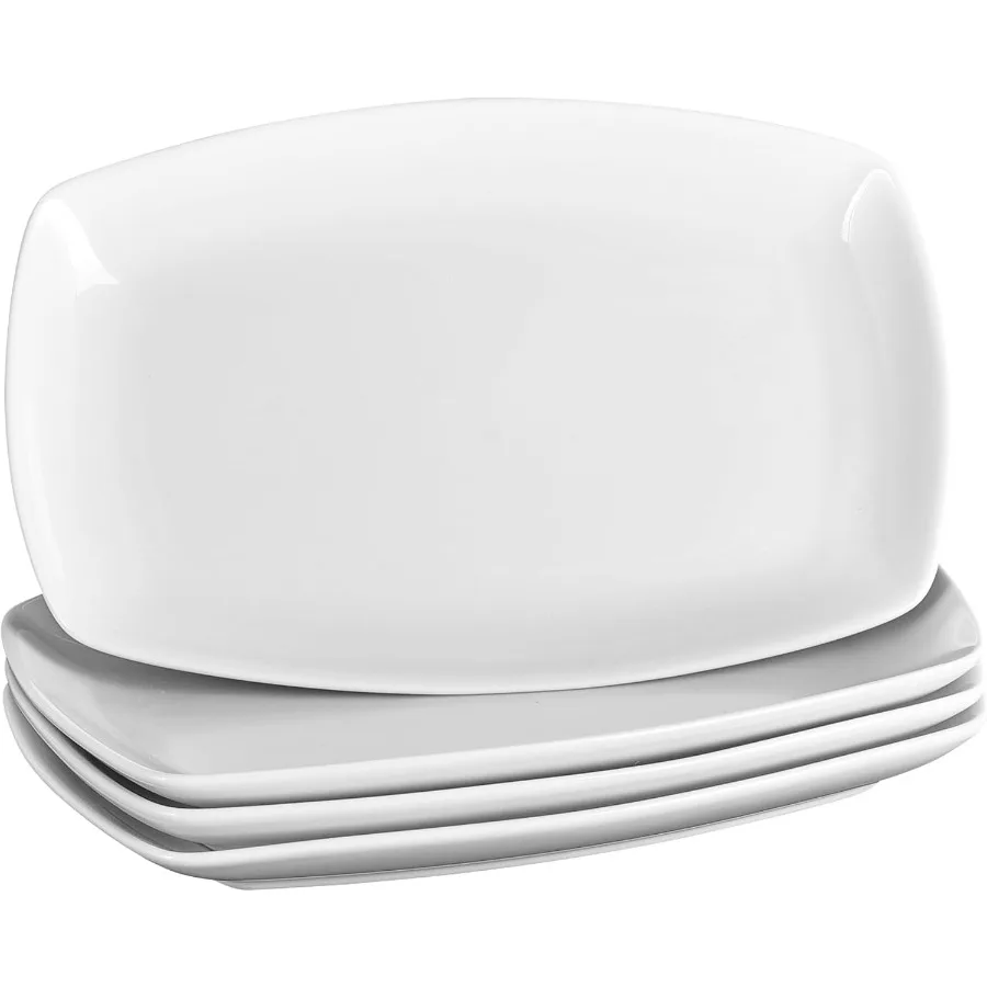 

Ceramic Serving Platter Set 4 Pcs 10 Inch Rectangular Serving Tray for Entertaining at Parties and Weddings White Platter Recta