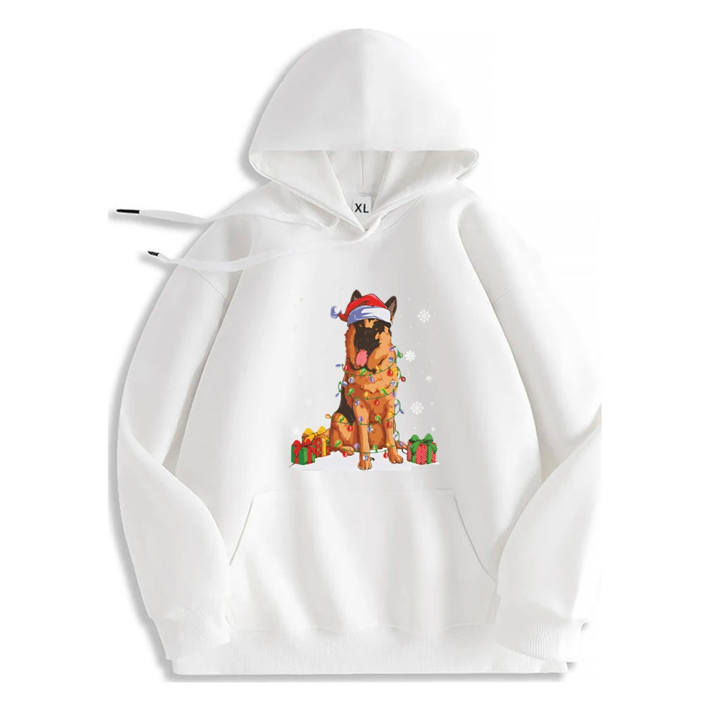 Funny German Shepherd Christmas Hoodie Street Fashion Comfortable Soft Polyester Fiber Long Sleeve