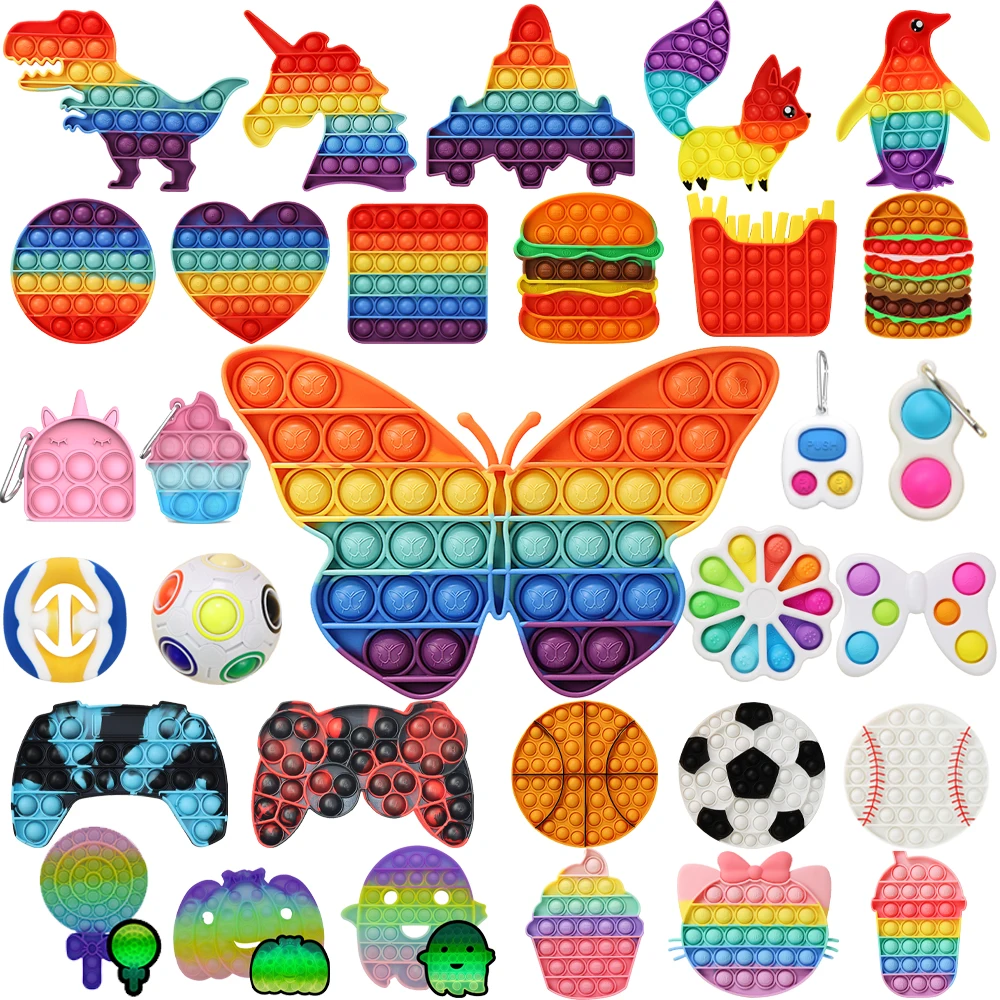 Fidget Sensory Toy Stress Relief Toys Push Bubble Toys Pack for Kids Adults Rainbow Anti-Anxiety Tools Office Stress Relief Toys
