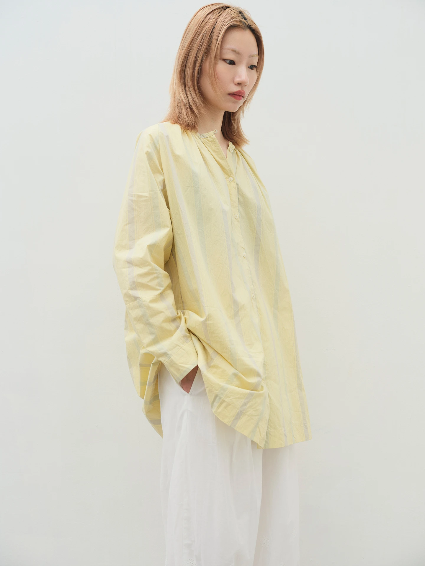 

Women's Retro Striped Shirt Pure Cotton High Density Loose Fit Long Sleeve round Neck Spring Summer New Arrival
