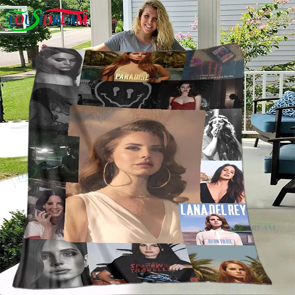 

Pop Female Singer Lana Del Rey Pattern Blanket Star Art Flannel Thin Blanket Portable Home Travel Office Lunch Break Blanket