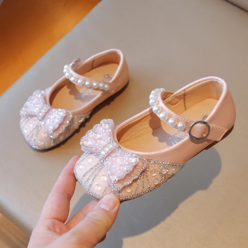 

Girls' Crystal Shoes Princess Sequined Party Flat Shoes Children's Soft-soled Causal Kids Fashion Beading Dance Dress Mary Janes