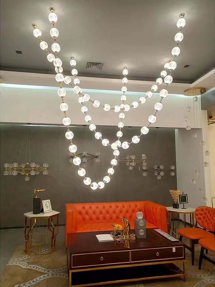 2024 Trendy Pearl Necklace Collection LED Hanging Lamps Lustre Pendant Light Suspension Luminaire Lampen For 6m Staircase