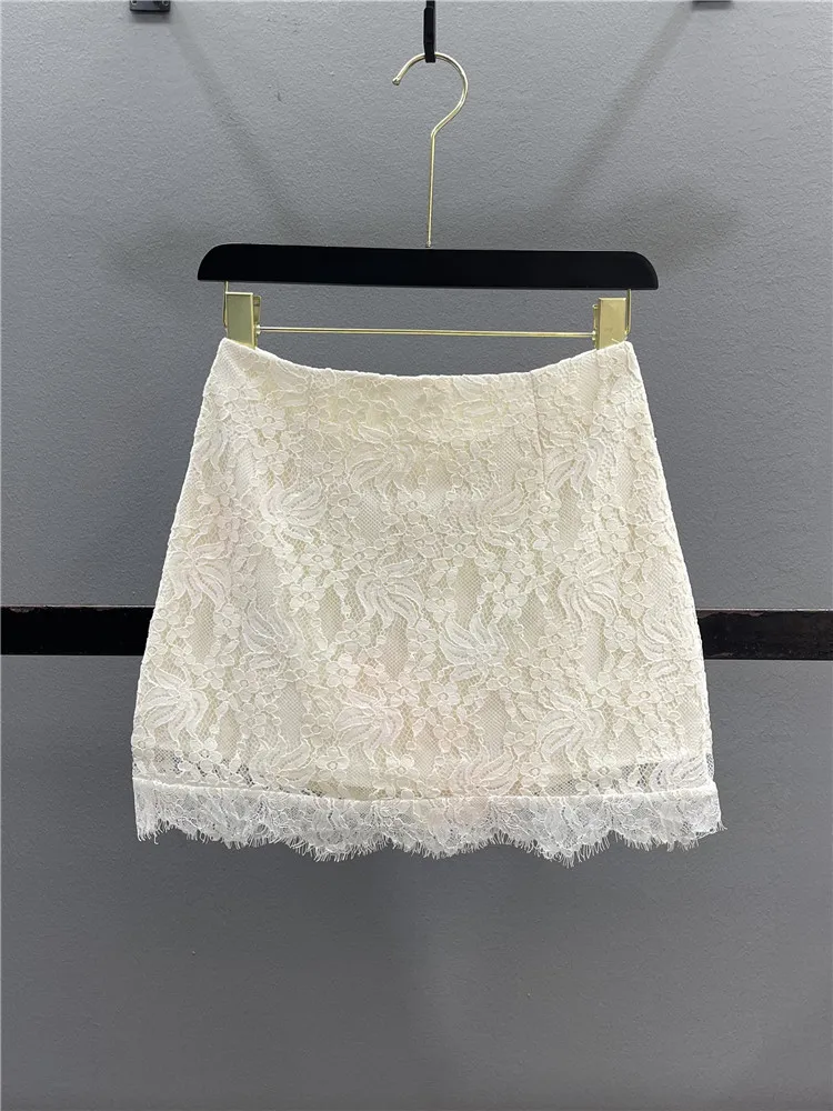 

Elegant Lace A-Line Skirt Women's High Waist Slim Fit Summer Design Casual Anti-Static with Zipper Closure Skirt