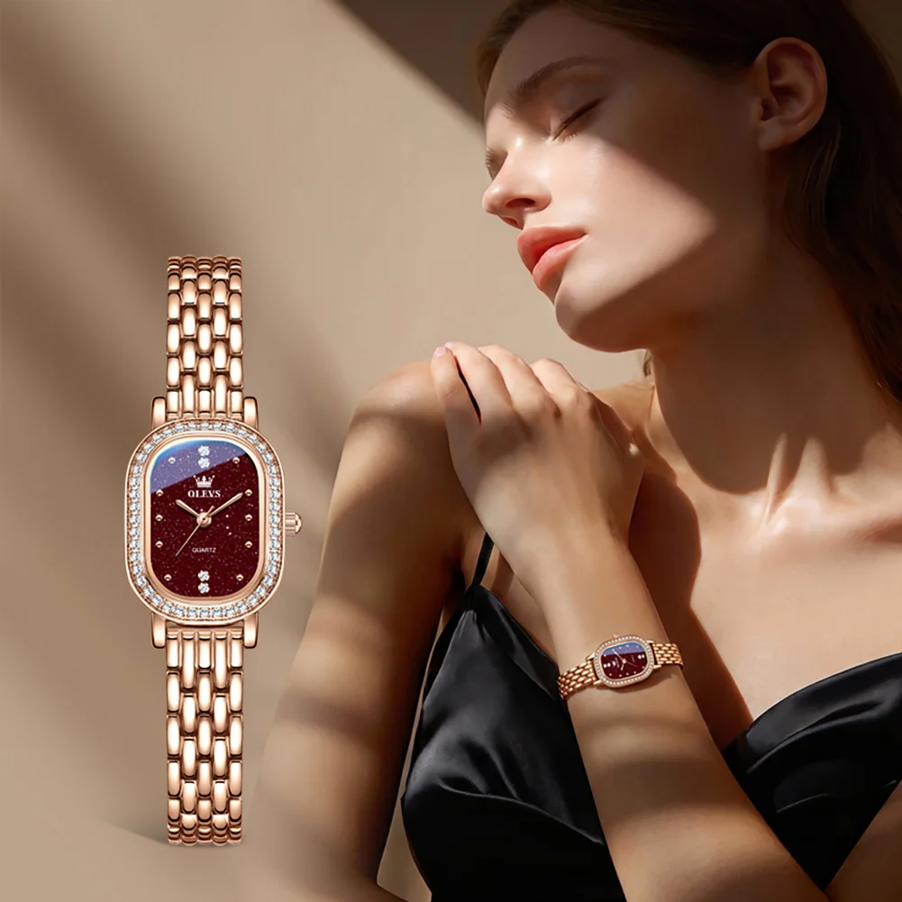OLEVS Women Quartz Watch Sets Fashion Delicate Luxury Diamond Bezel Ladies Dress Wristwatch Elegant Starry Sky Waterproof Watch