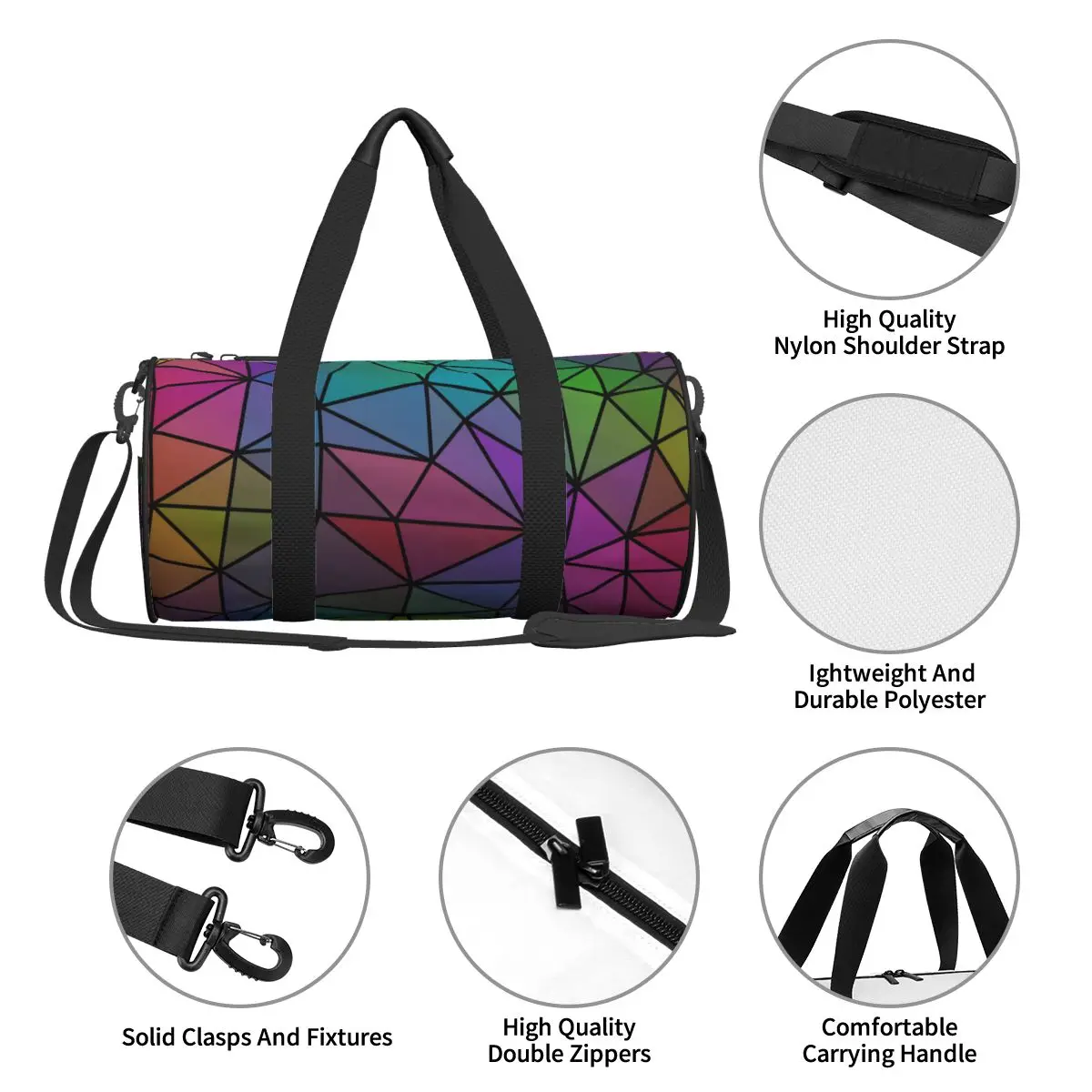 Geometric Colorful Gym Bag Fashion Art Travel Sports Bags Male Female Design Large Capacity Fun Fitness Bag Waterproof Handbags