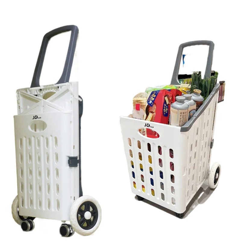 Foldable Shopping Cart for Home Use Portable Grocery Trolley with Swivel Wheels Plastic Folding Cart for Storage Wholesale