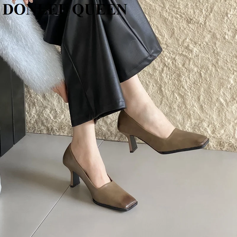 Women Pumps Square Toe Sexy High Heels Shallow Slip On Party Dress Shoes Office Pumps Elegant Wedding Shoes Office Ladies  Mujer