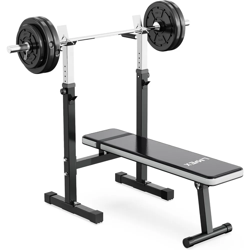 Adjustable Weight Bench Press with Squat Rack Folding Multi-Function Dip Station for Full Body Workout Home Gym Strength