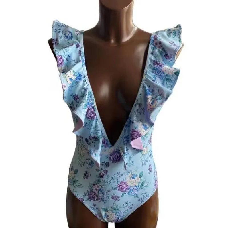 Floral Printed One Pieces Floral Swimwear for Women Summer Backless Bachwear 2024 V-Neck Holiday Wear Brazilian Bodysuit Bathing