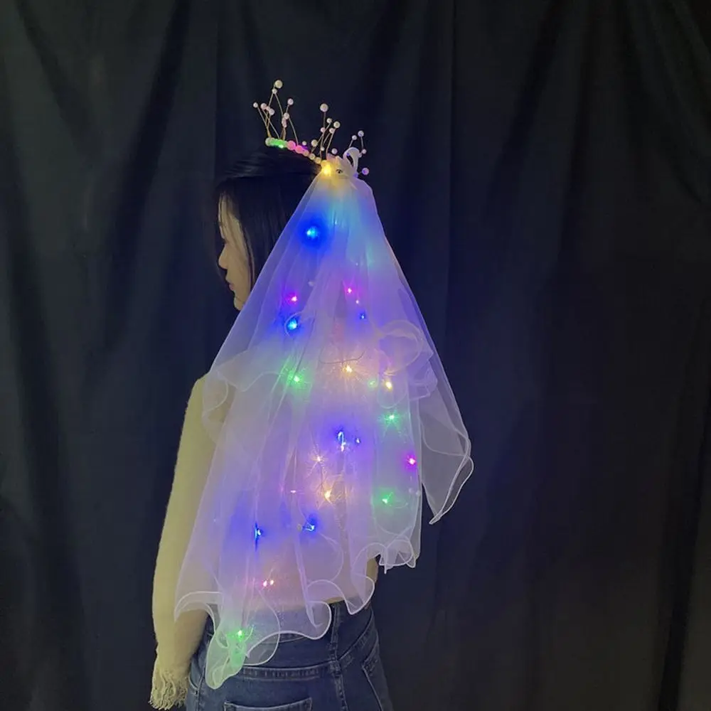 

Photo Photography Bow Veil Hairpin Bridesmaid White Veil Bride Crown LED Light Bride Veil Korean Bride Headwear Wedding Veil
