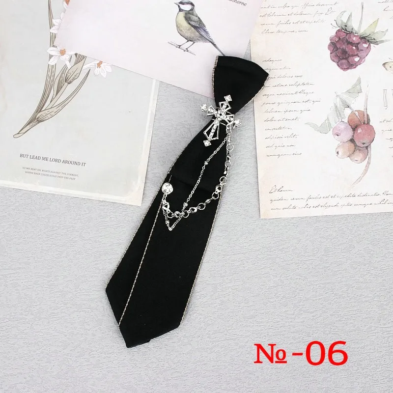 Handgemachte schwarze Band Krawatte Kristall Strass Schmuck Männer Shirts heiße neue Mädchen Jungen Kragen Krawatten Schuluniform Frauen Krawatte – Detail 7