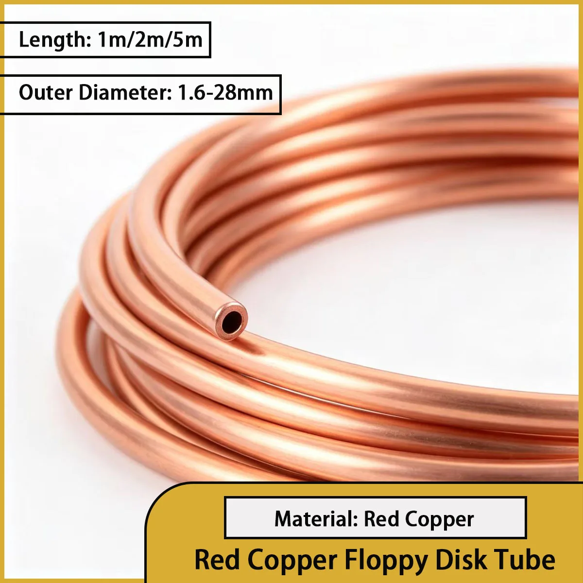 Red copper floppy disk tube with an outer diameter of 1.6-28mm is used for hydraulic pipelines, electrical conductivity, etc