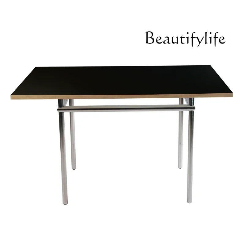 

N MMedieval style simple modern metal rectangular board dining table stainless steel glass dining table
