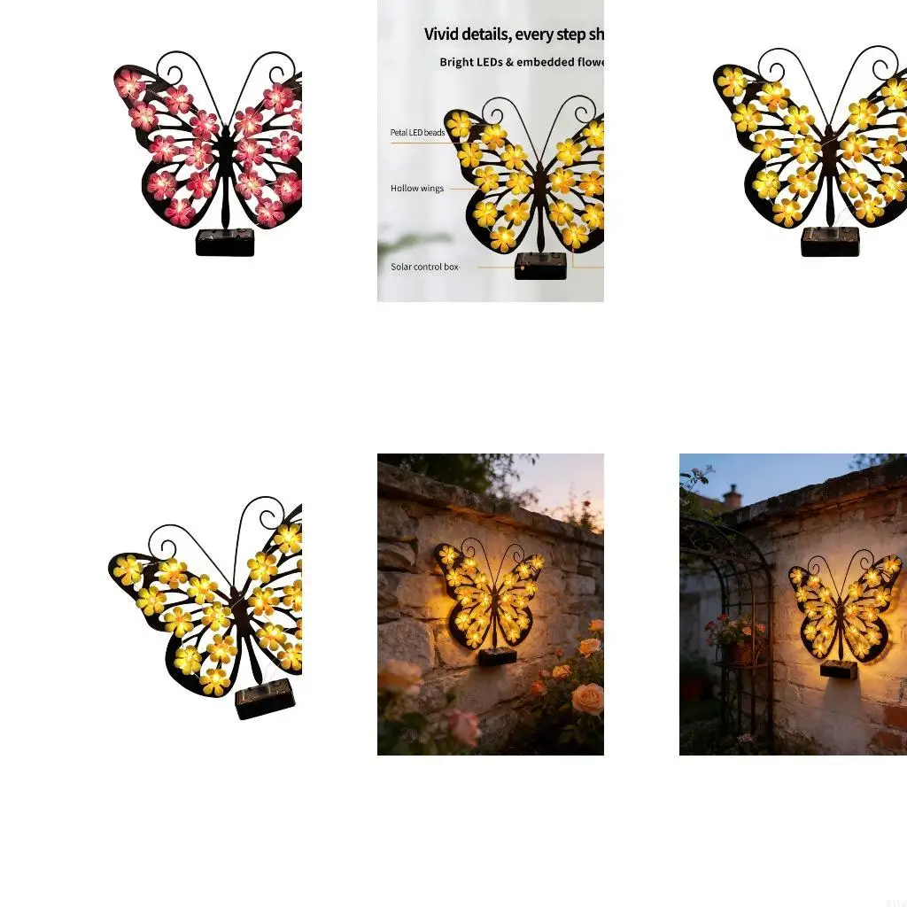 

Solar fixtures Outdoor Metal Butterfly Wall Decor ，Outdoor Fence Wall Art,Hanging Decoration for Garden Patio Porch Yard,Gifts
