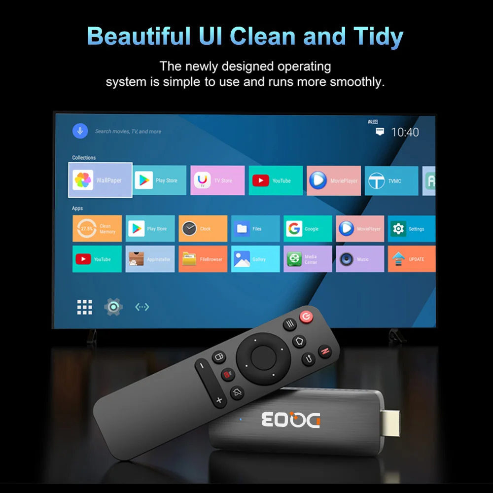 DQ03 Mini TV Stick Android 10 with Quad Core ARM Cortex A53 CPU 2GB 16GB Support 4K@60fps HDR10+ H.265 2.4G&5.8G Dual Wifi Porta