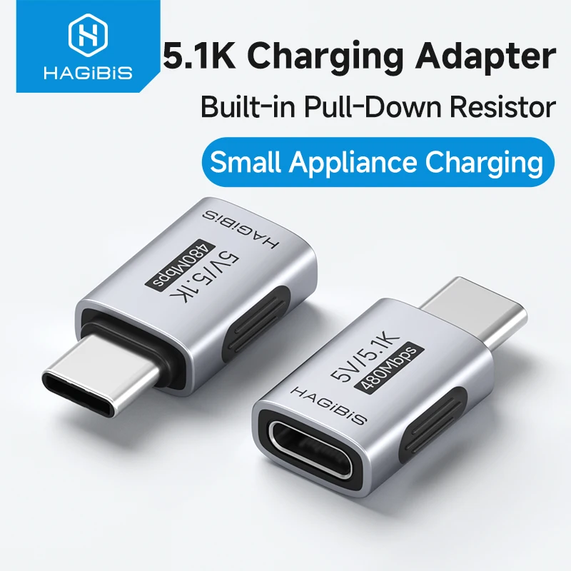 Hagibis 5.1k Resistor Charging Adapter USB C Male to USB C Female Adapter for Shaver Trimmer Headphone Fan Electric Screwdriver