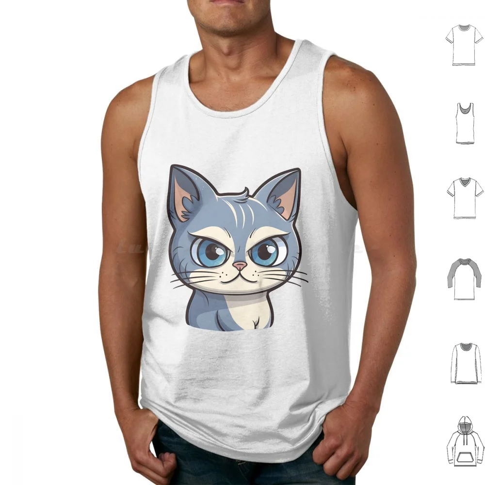 Cutie Kitty Tank Tops Print Cotton Cat Cute Cat Illustration Cartoony Cat Design Meowing Cat Art Playful Cat Drawing