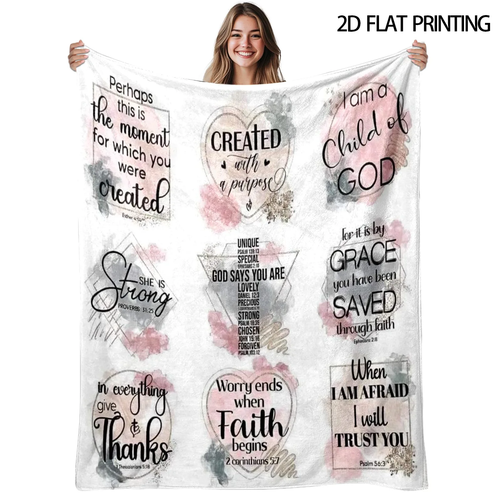 Inspirational Christian Bible Verses Printed Flannel Blanket Warm Soft Cozy Throw Blanket Couch Bed Living Room Decor