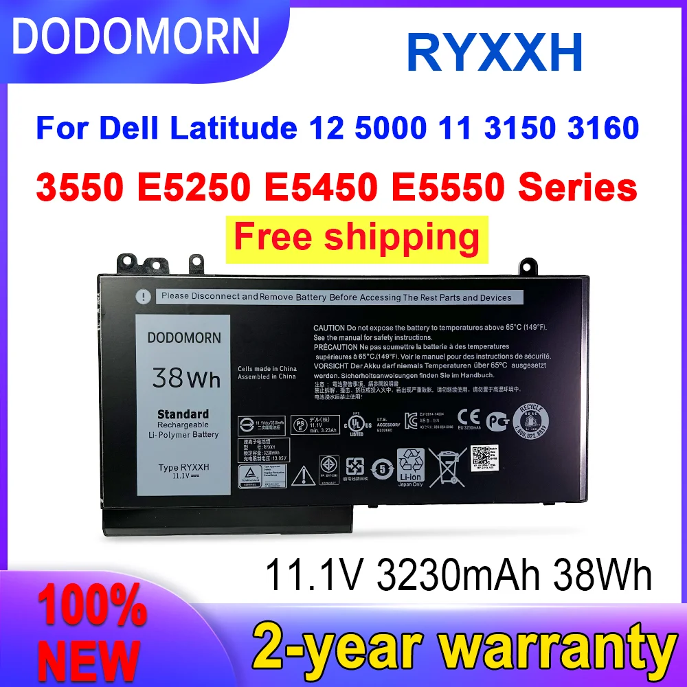 แบตเตอรี่แล็ปท็อป ryxxh ใหม่สำหรับ Dell Latitude 12 5000 11 3150 3160 3550 E5250 E5450 E5550ชุดโน๊ตบุ๊ค3เซลล์แบตเตอรี่ Li-Polymer