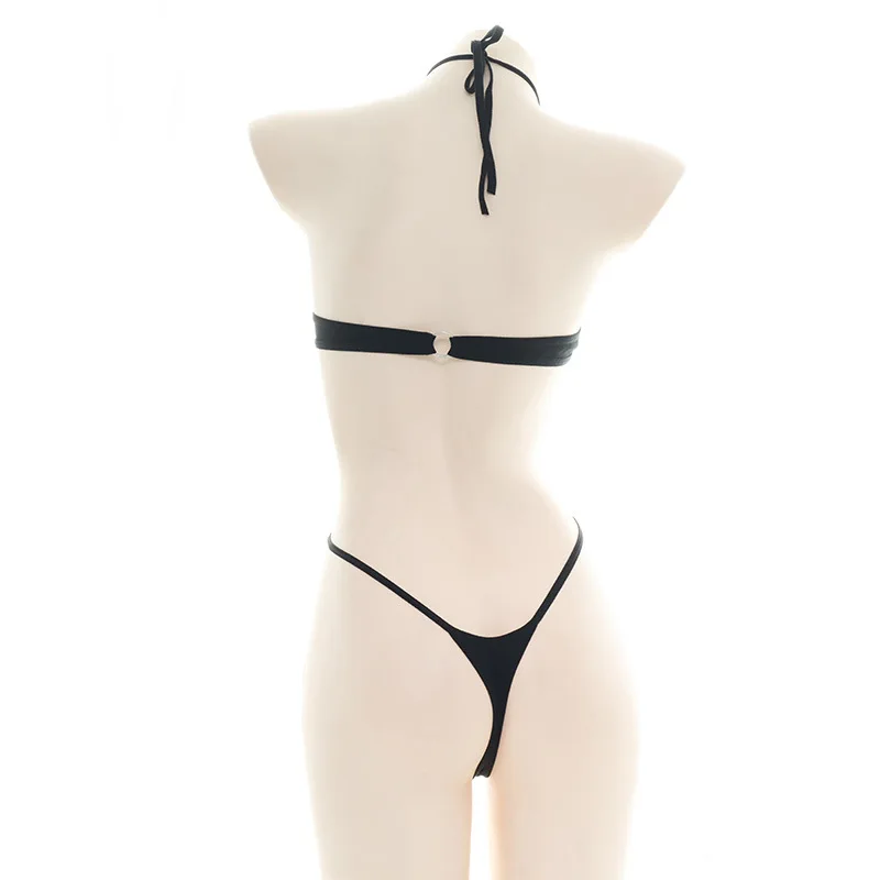 Maillot de bain une pièce noir avec anneau d\'anime, Sexy, Slim, trois points, taille basse, ajouré, sous-vêtements dos nu, Costume Cosplay pour