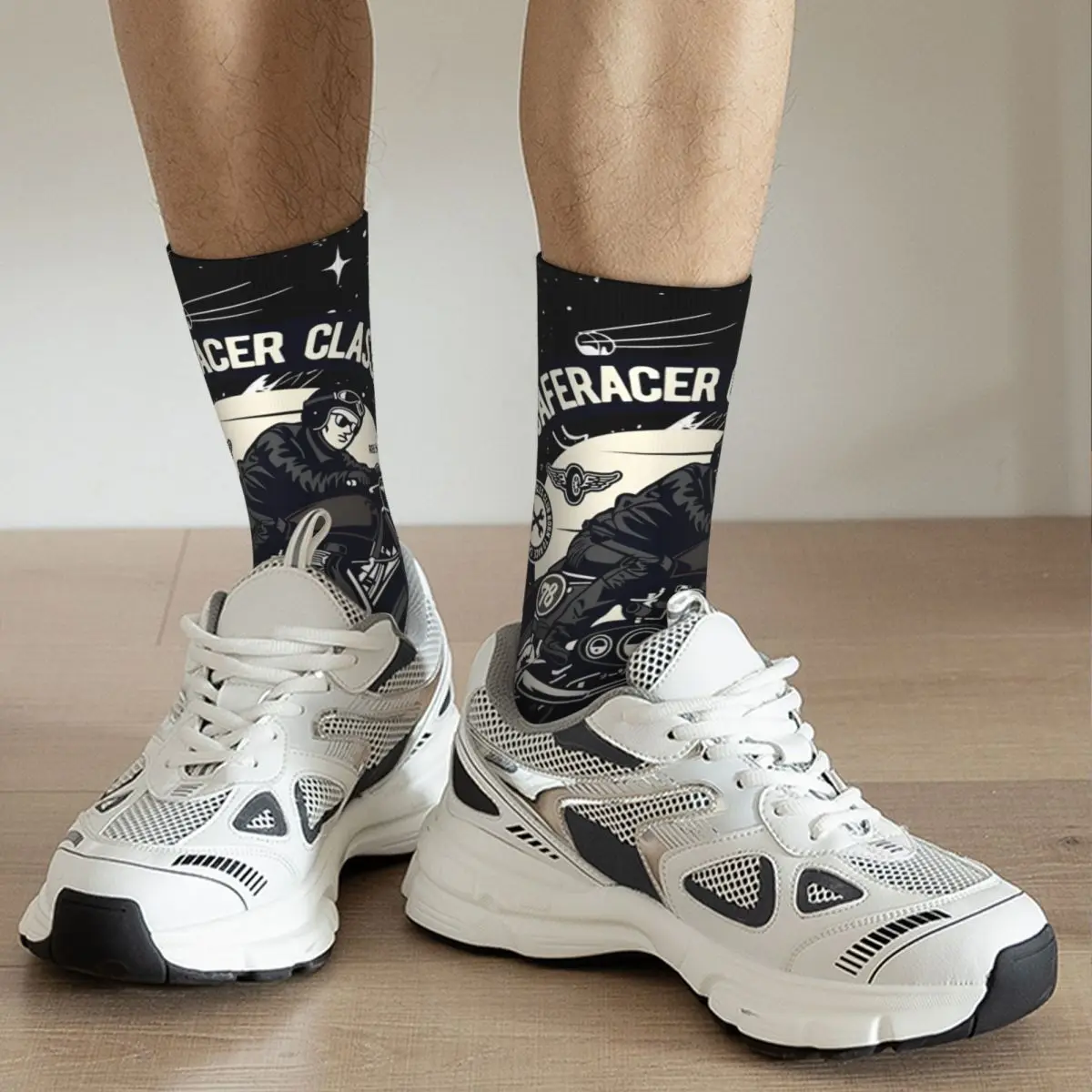 Rider Classic Men's Socks Retro Harajuku Cafe Racer Street Style Novelty Casual Crew Sock