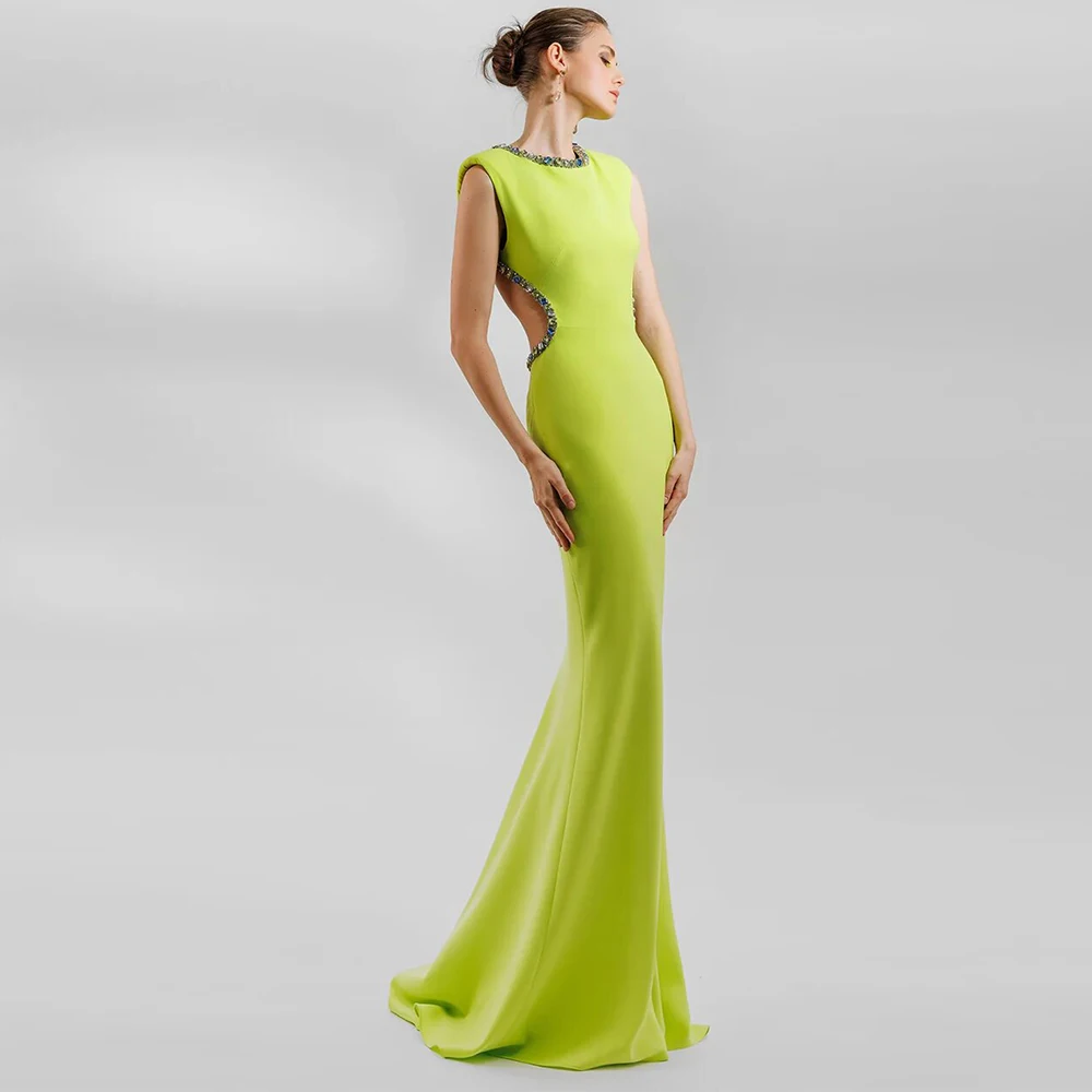 

Elegant Party Dresses Woman Green Jersey Rhinestone Backless Bespoke Occasion Gown Trumpet Scoop Neck 2024 Long Dresses