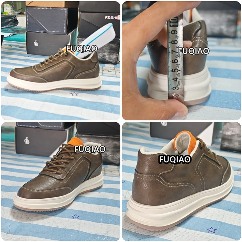 Men Hidden 6CM Height Increase Leather Sneakers Luxury Soft Elevator Shoes Breathable Comfortable Non Slip Casual Skate Shoes